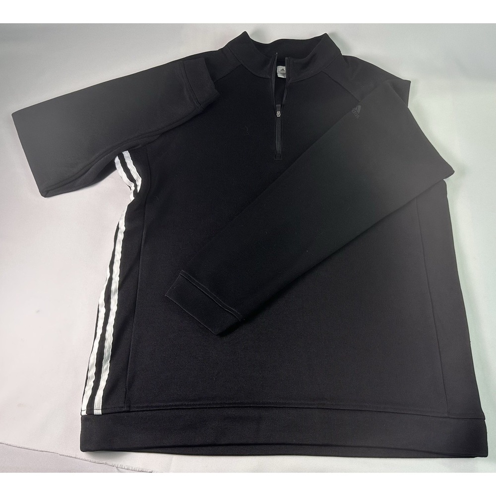 Adidas Mens 1/4 Zip Pullover Size L Black 3 Stripe Athletic Classic Athleisure